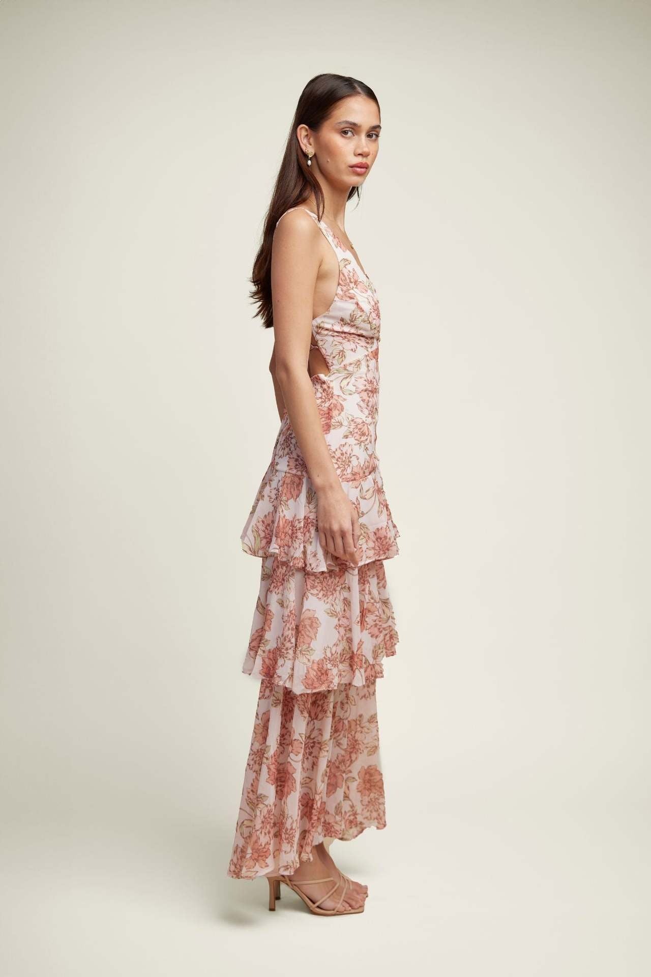 LISA | Vestido largo con volantes florales