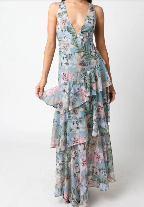 LISA | Robe longue à volants fleuris