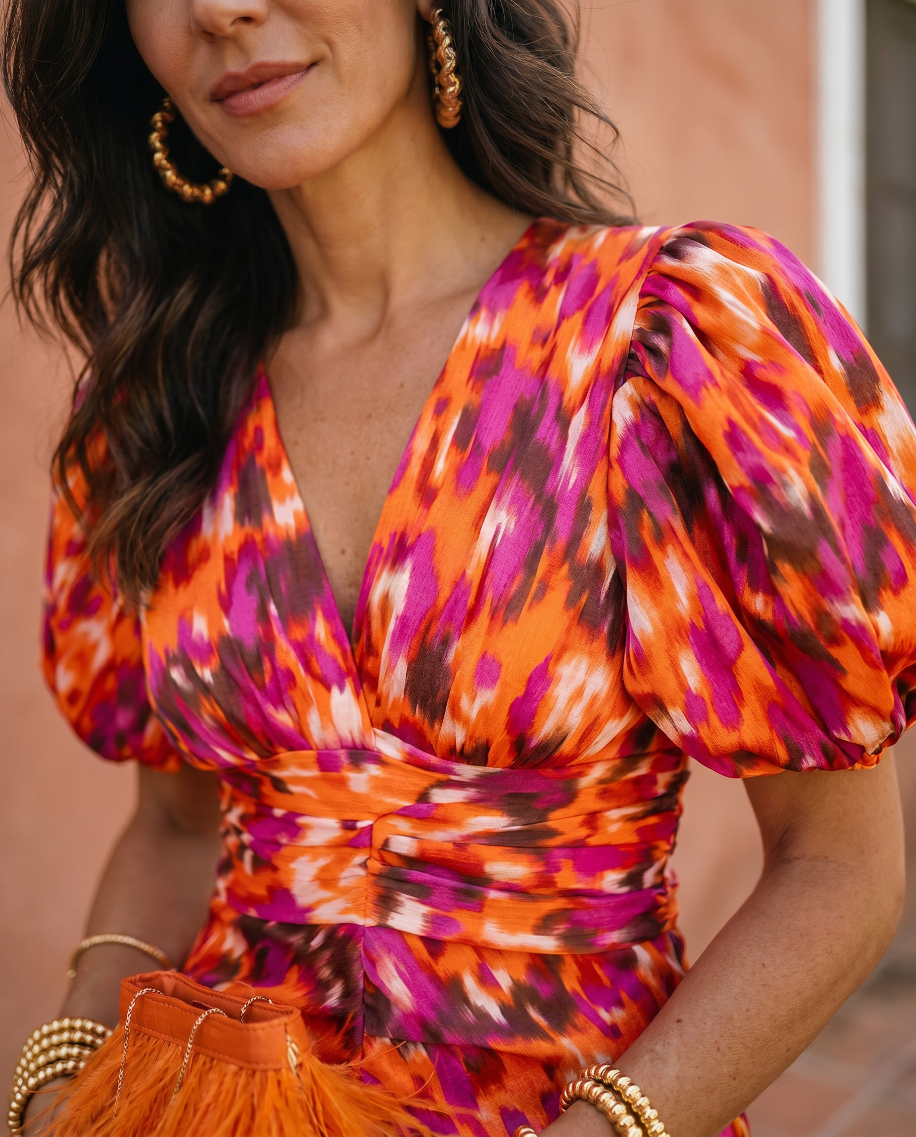 Carla | Robe midi imprimée à manches bouffantes