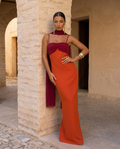 Sahara | Robe orange à encolure rouge