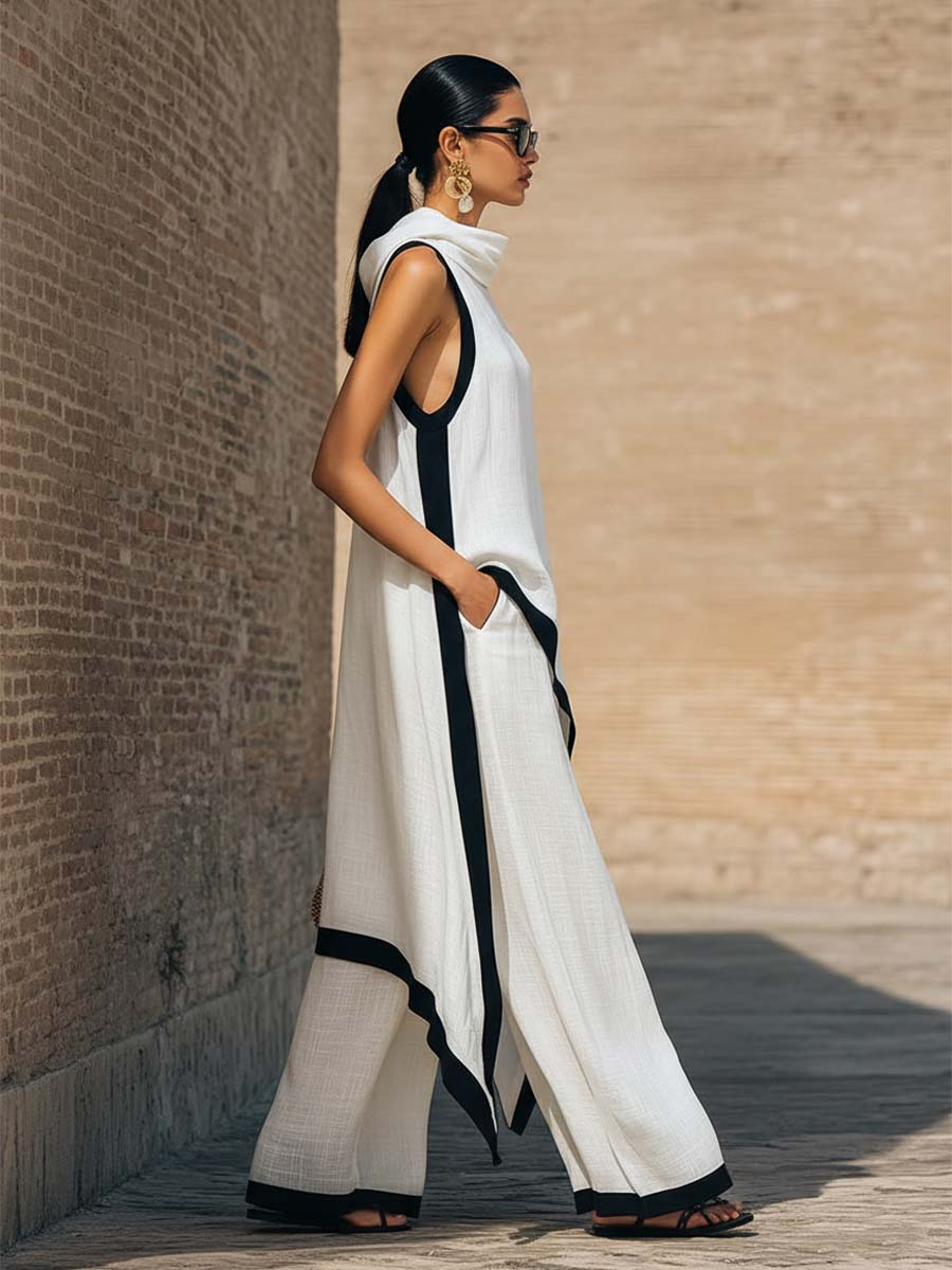 Ensemble deux pièces en lin et coton, élégant et à la coupe originale