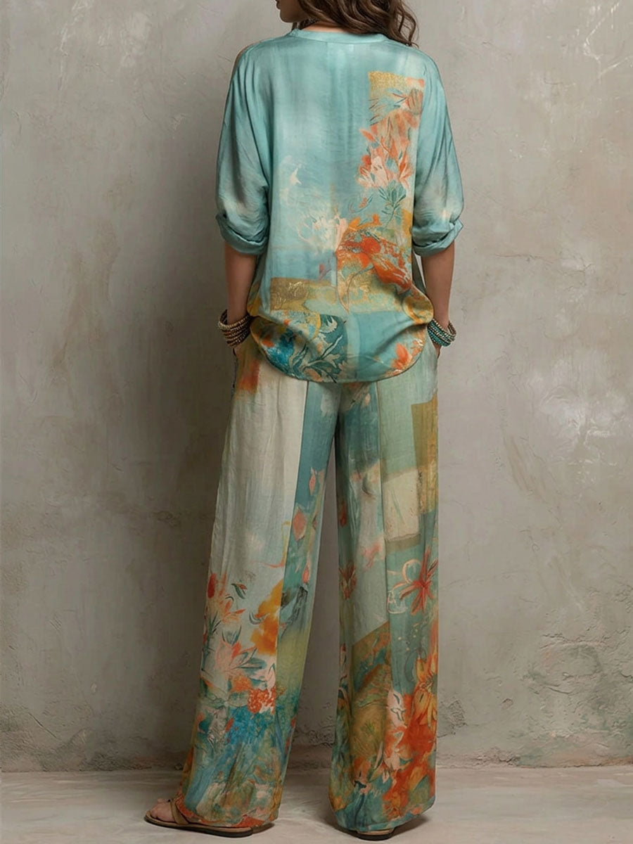 Chiara | Ensemble élégant à imprimé floral et pantalon large