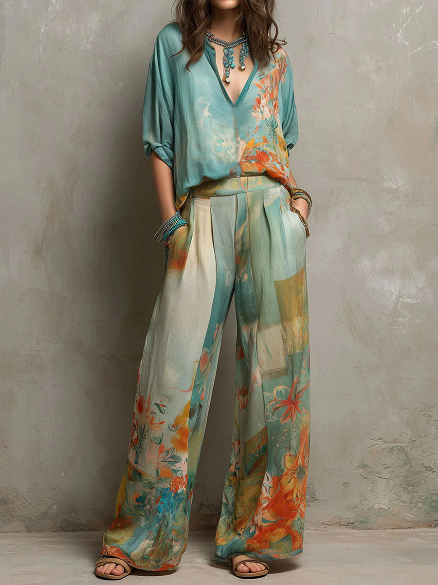 Chiara | Ensemble élégant à imprimé floral et pantalon large