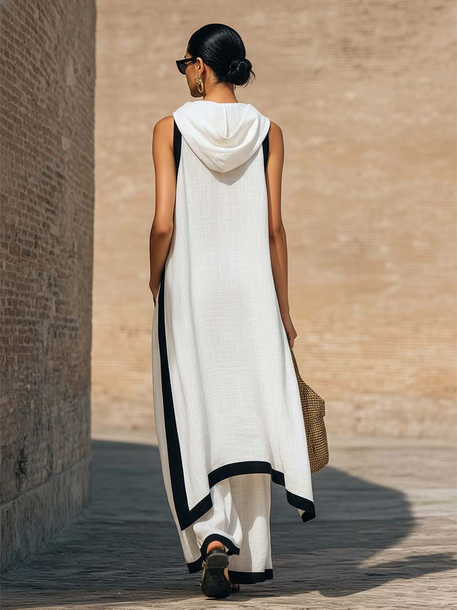 Ensemble deux pièces en lin et coton, élégant et à la coupe originale