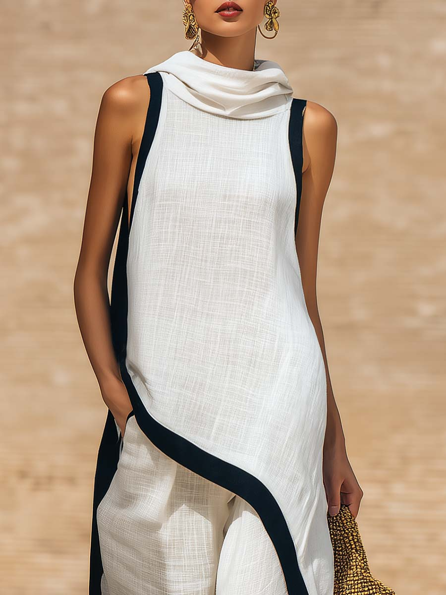 Ensemble deux pièces en lin et coton, élégant et à la coupe originale