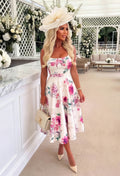 Robe mi-longue à jupe évasée à motif floral « Petal Whisper Pink