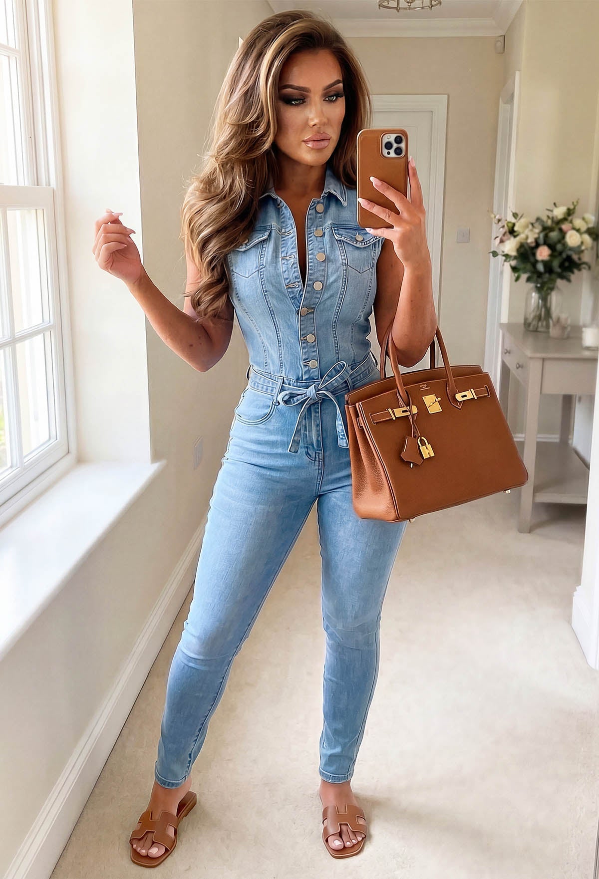 Combinaison en jean sans manches stretch délavage clair « Rodeo Drive Chic »